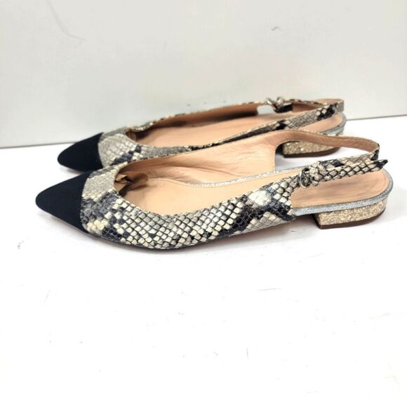J Crew Snake Embossed Suede Captoe Slingback Flat Size 8.5 - Picture 1 of 7